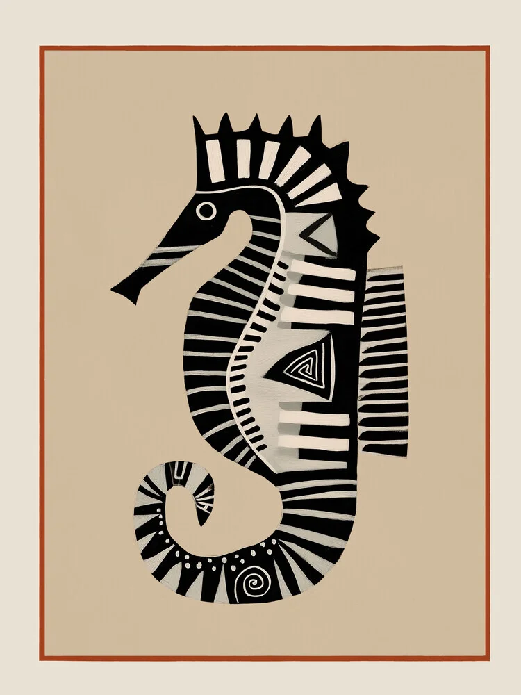 Illustration of a striped seahorse in soft colors