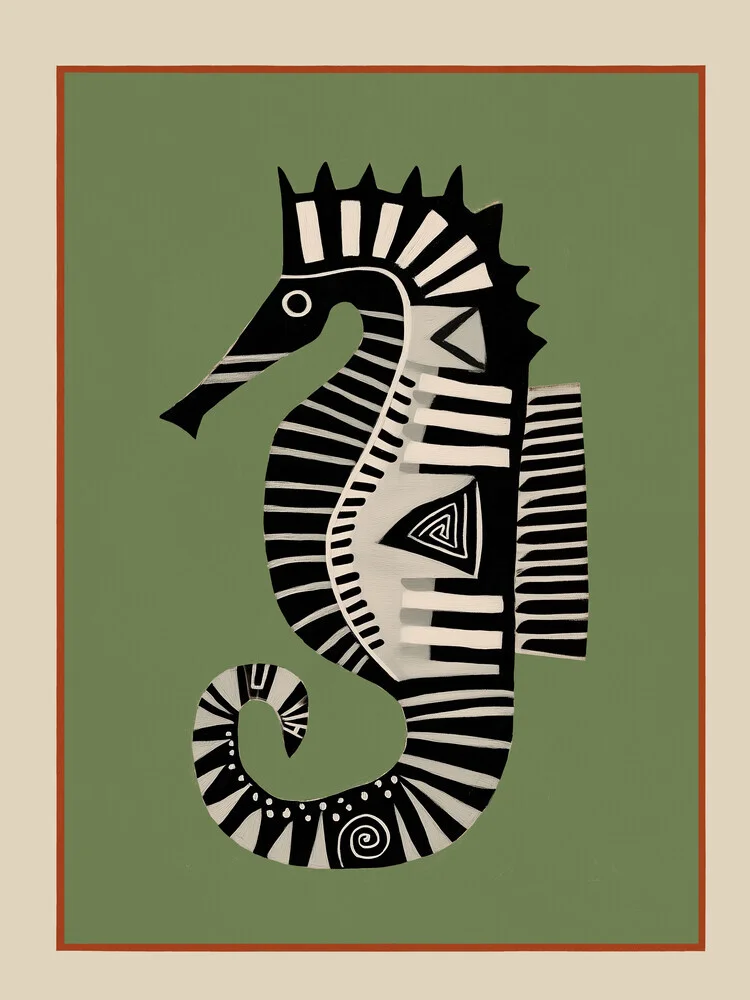 Illustration of a striped seahorse, cheerful and playful in vibrant colors.