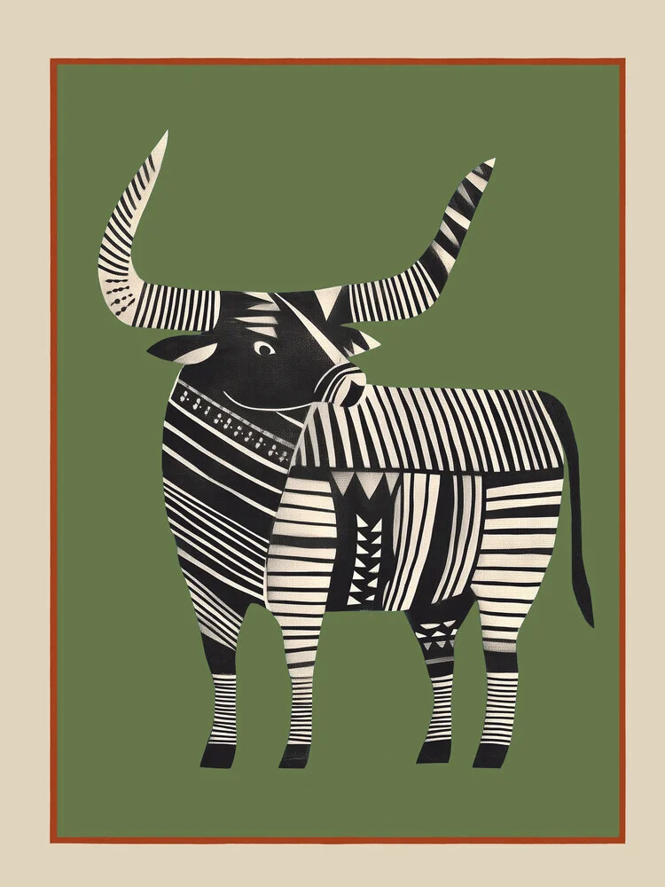 Striped bull illustration by Branka Kodžoman with bold colors and clear lines.