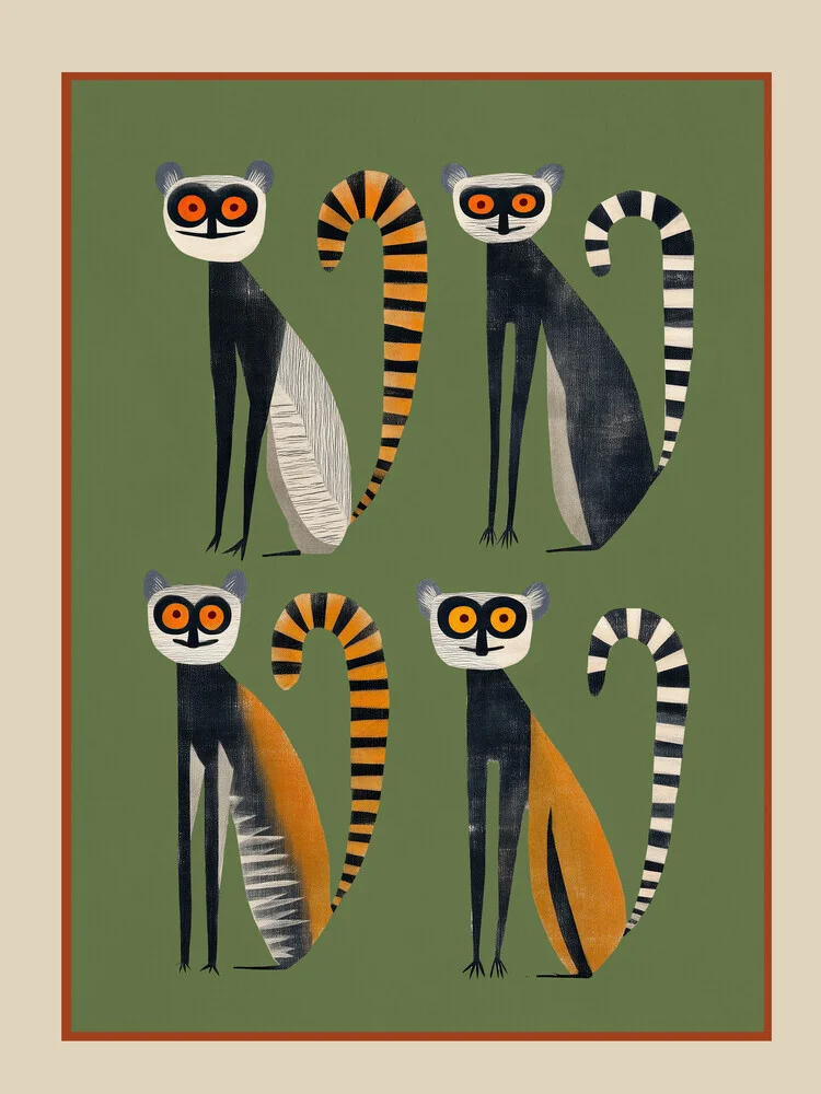 Illustration by Branka Kodžoman: striped lemurs in a playful design.