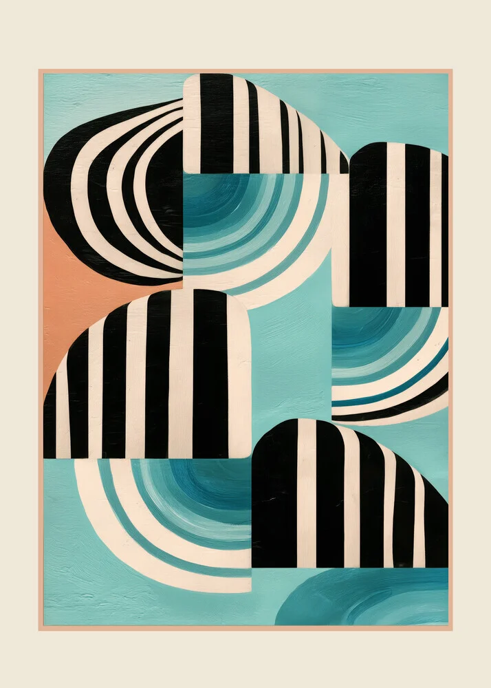 Wall art featuring retro geometric shapes in soft colors and harmonious composition