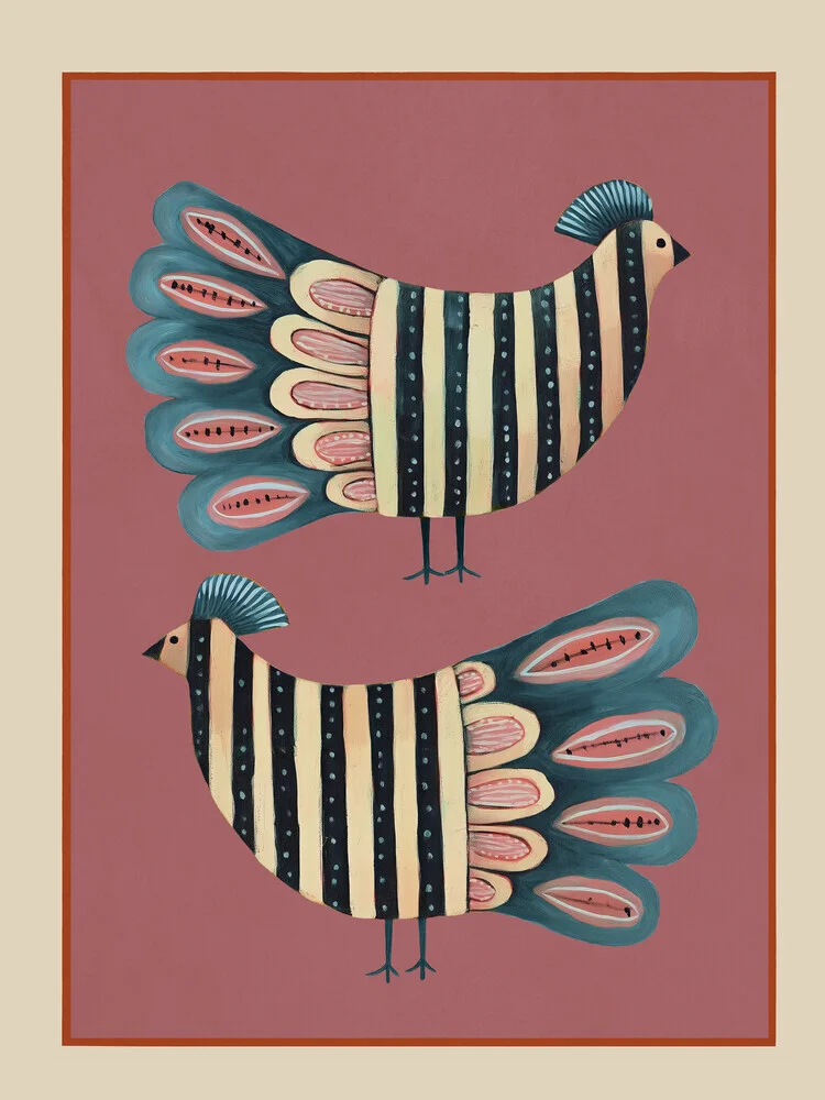 Illustration by Branka Kodžoman: striped bird pair in soft colors.
