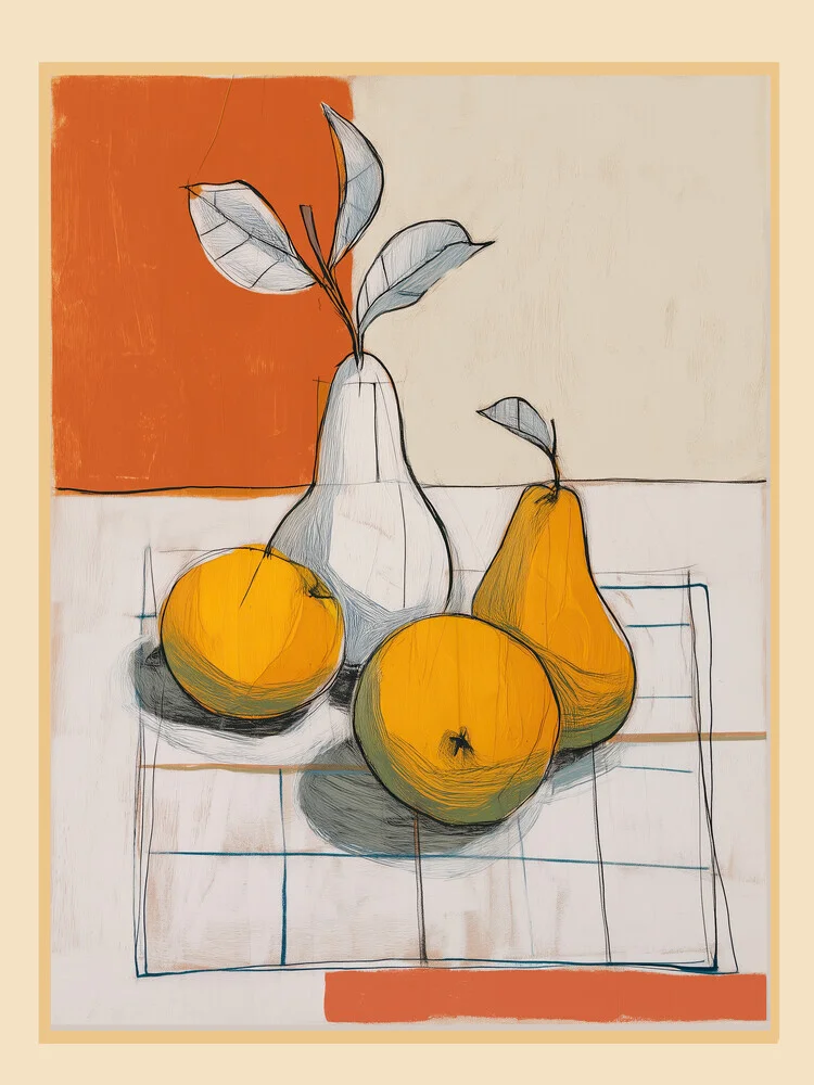 Illustration of pears in soft colors, radiating a calm, botanical mood.