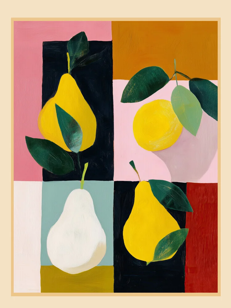 Illustration of modern pears in soft colors and harmonious composition.
