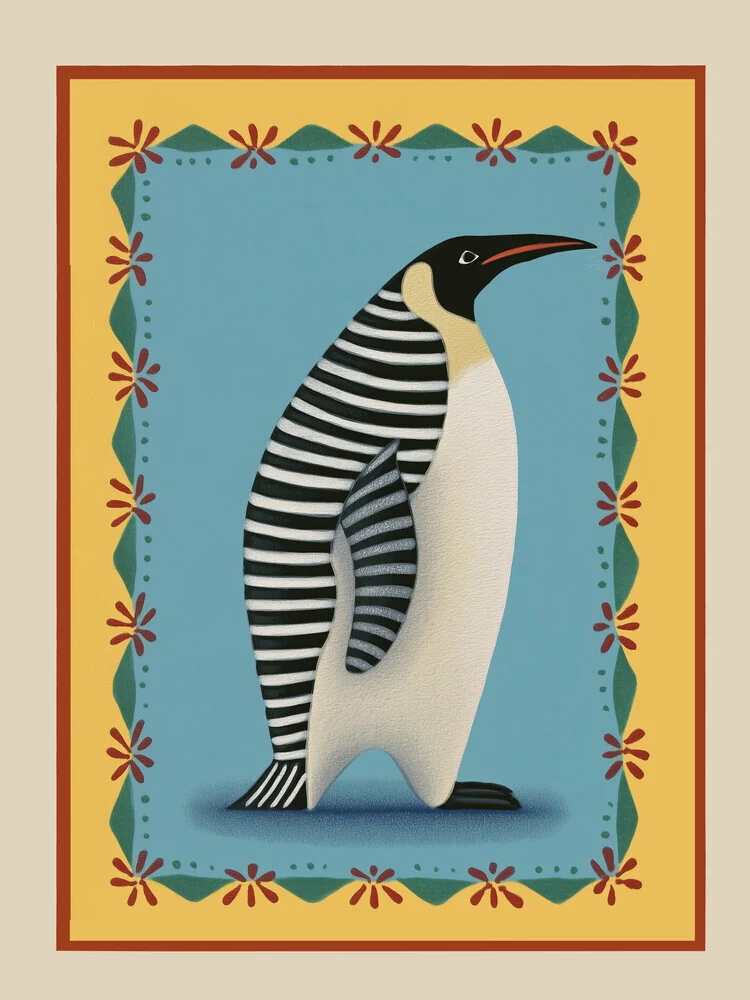 Illustration of a striped penguin by Branka Kodžoman, friendly and playful.