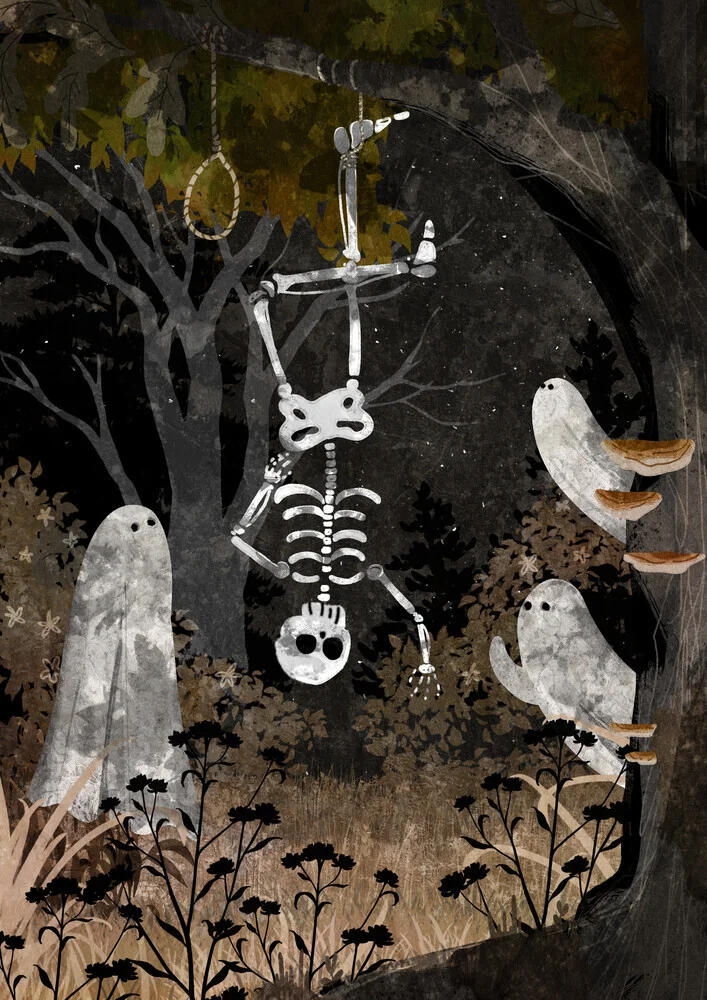 Wall art by Katherine Blower: playful depiction of a hanging ghost