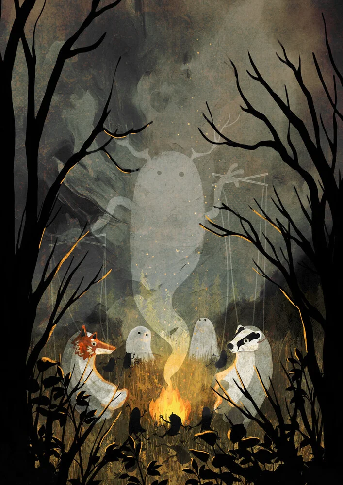 Wall art by Katherine Blower: playful little ghost in a humorous style