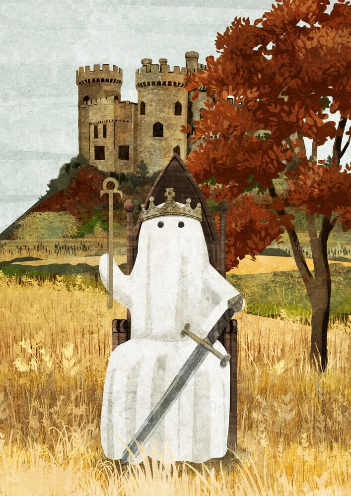 Wall art by Katherine Blower: cute little ghost in a castle