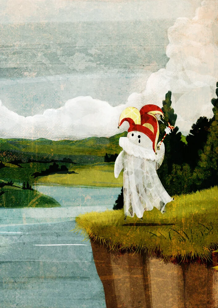 Wall art by Katherine Blower: playful little ghost with a cheerful expression