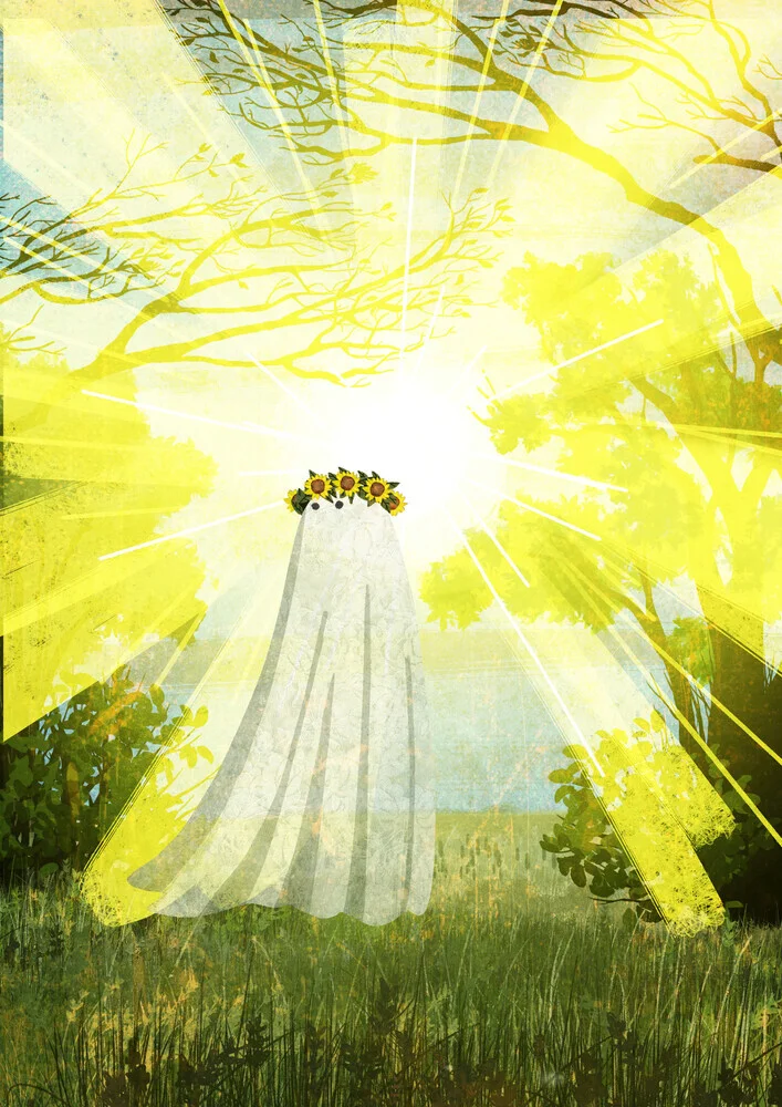 Wall art by Katherine Blower: Illustration of a little ghost in the sun