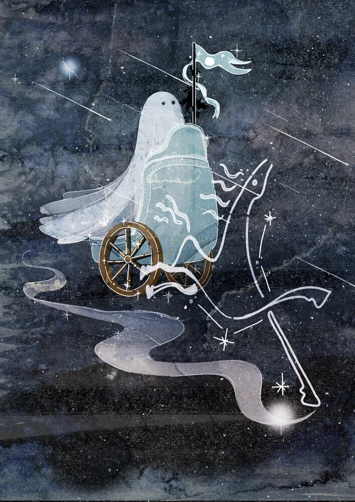 Wall art by Katherine Blower: a cute ghost with a humorous expression.