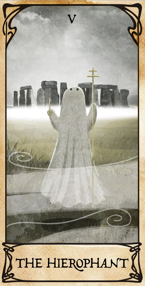 Wall art by Katherine Blower: playful little ghost on a tarot card