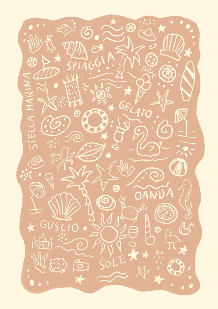 Buntes Wandbild von Jacky Eitzert: Collage mit italienischem Strandfeeling