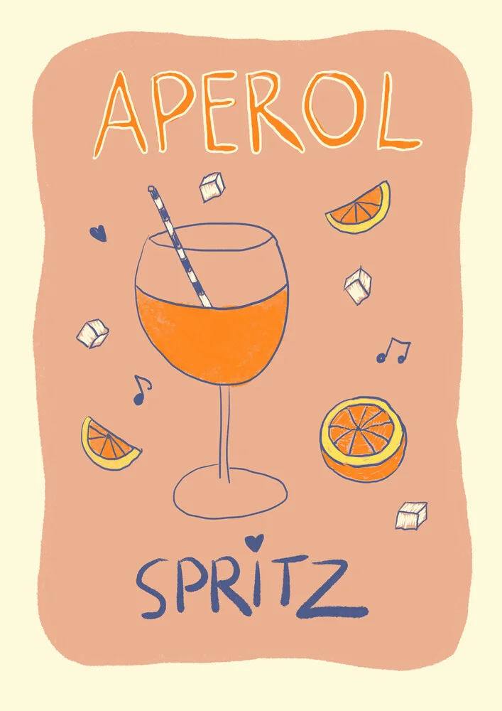 Colorful illustration of an Aperol Spritz with a cheerful summer vibe.