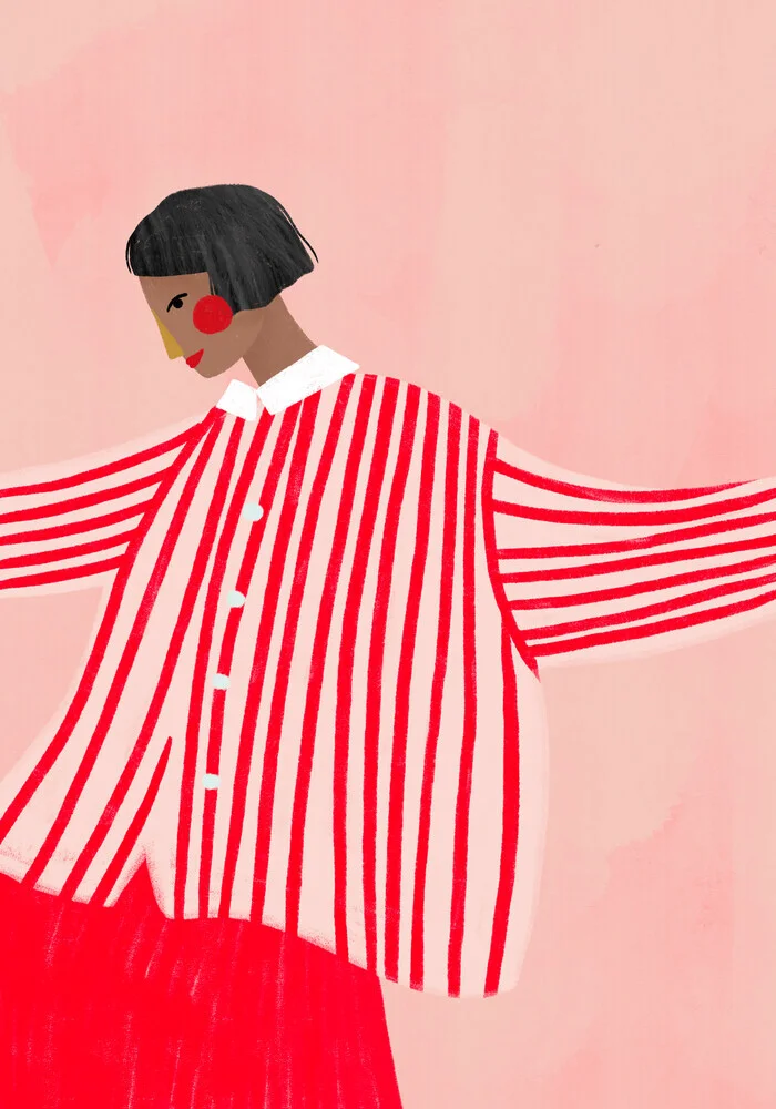 Illustration einer Frau mit rotem Rock, die stilvolle Eleganz ausstrahlt.