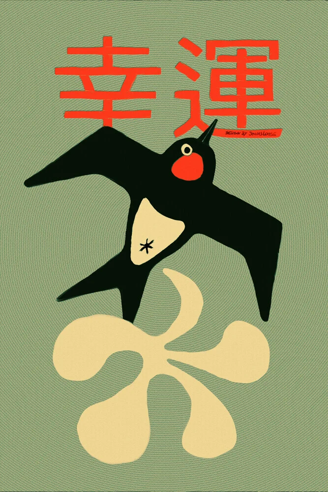 Illustration von Jonas Loose: humorvolles Design mit einem Glücksbringer und japanischer Kalligrafie