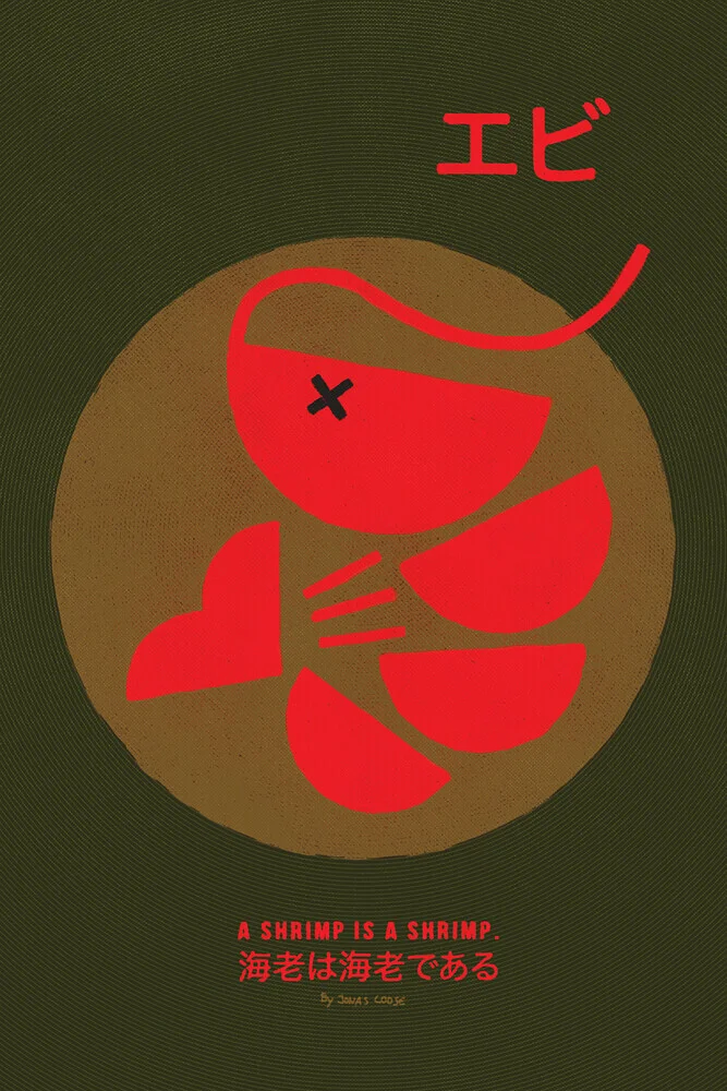 Illustration von Jonas Loose: eine rote Garnele im modernen Design mit kräftigen Farben.