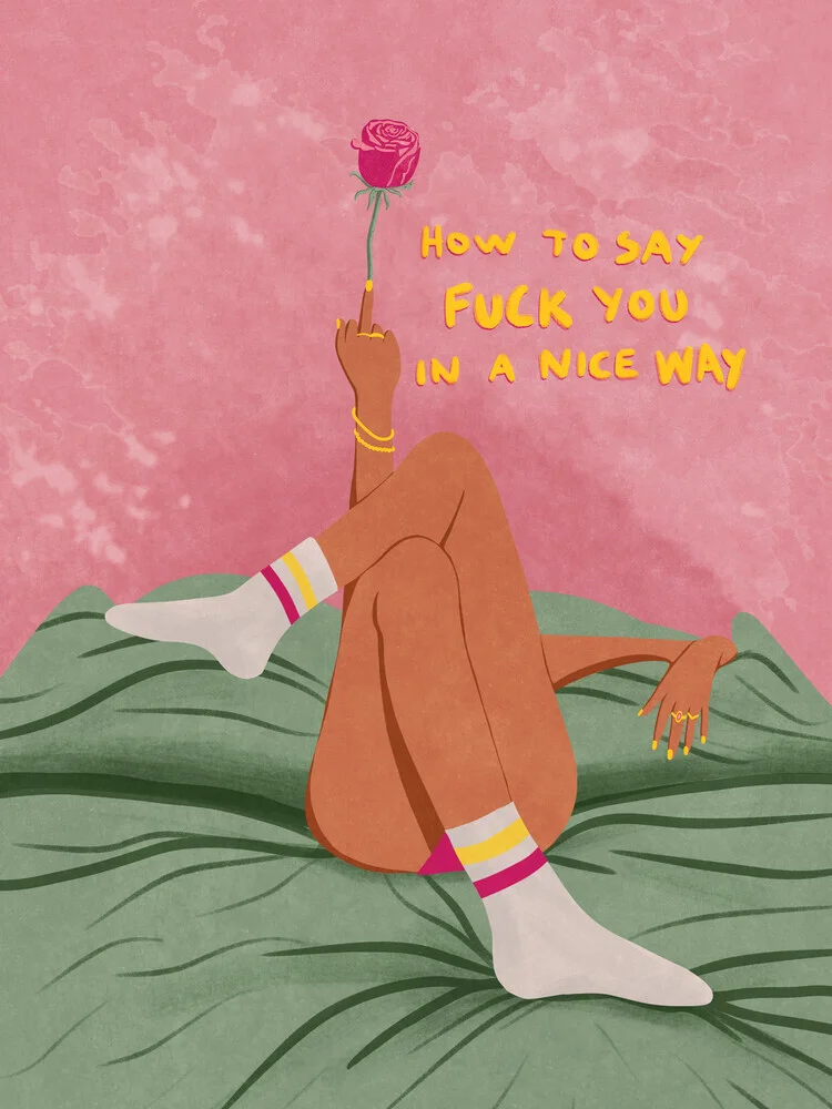 Colorful illustration by Raissa Oltmanns featuring a humorous middle finger gesture.