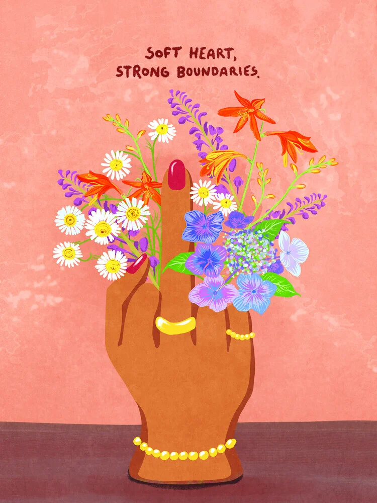 Illustration by Raissa Oltmanns: soft heart with strong boundaries and colorful flowers.