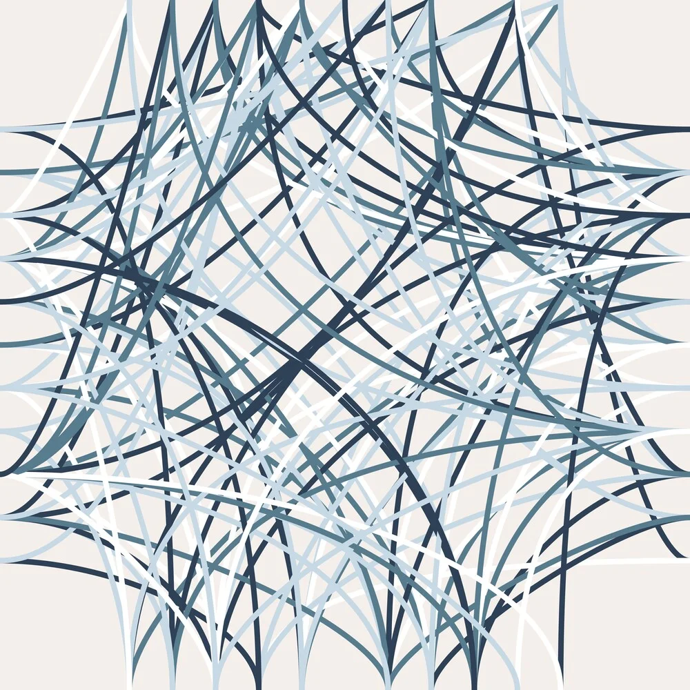 Abstract illustration in blue and beige with clear lines and a minimalist style.