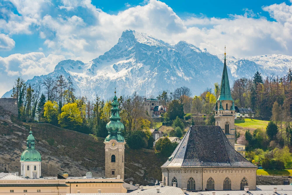 Photo art by Martin Wasilewski: view of Salzburg's old town with Hochthron in spring