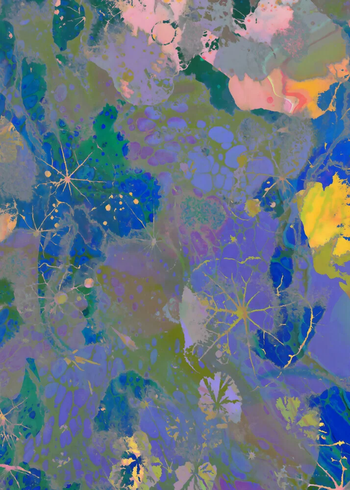 Colorful illustration of a lotus pond with lively watercolor brushstrokes