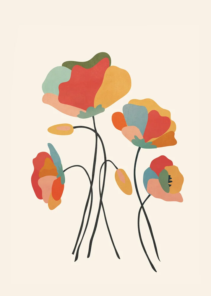 Illustration of colorful flowers in soft tones, creating a cheerful mood.