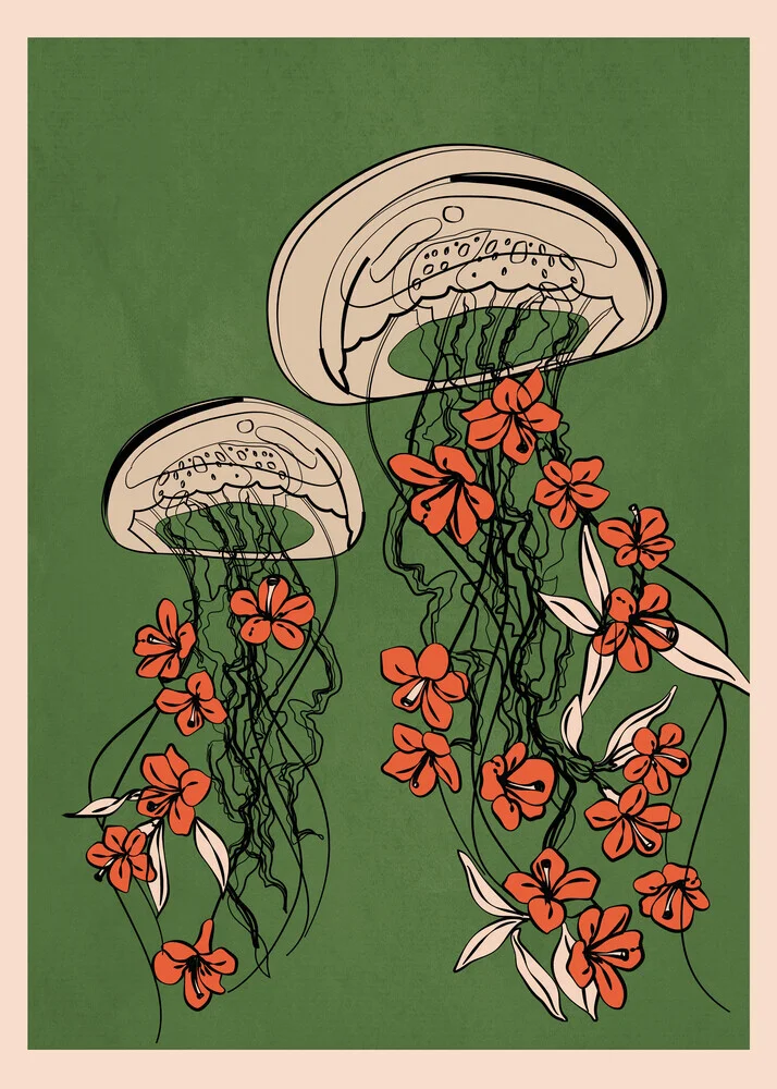 Illustration by Branka Kodžoman: floral jellyfishes in soft colors