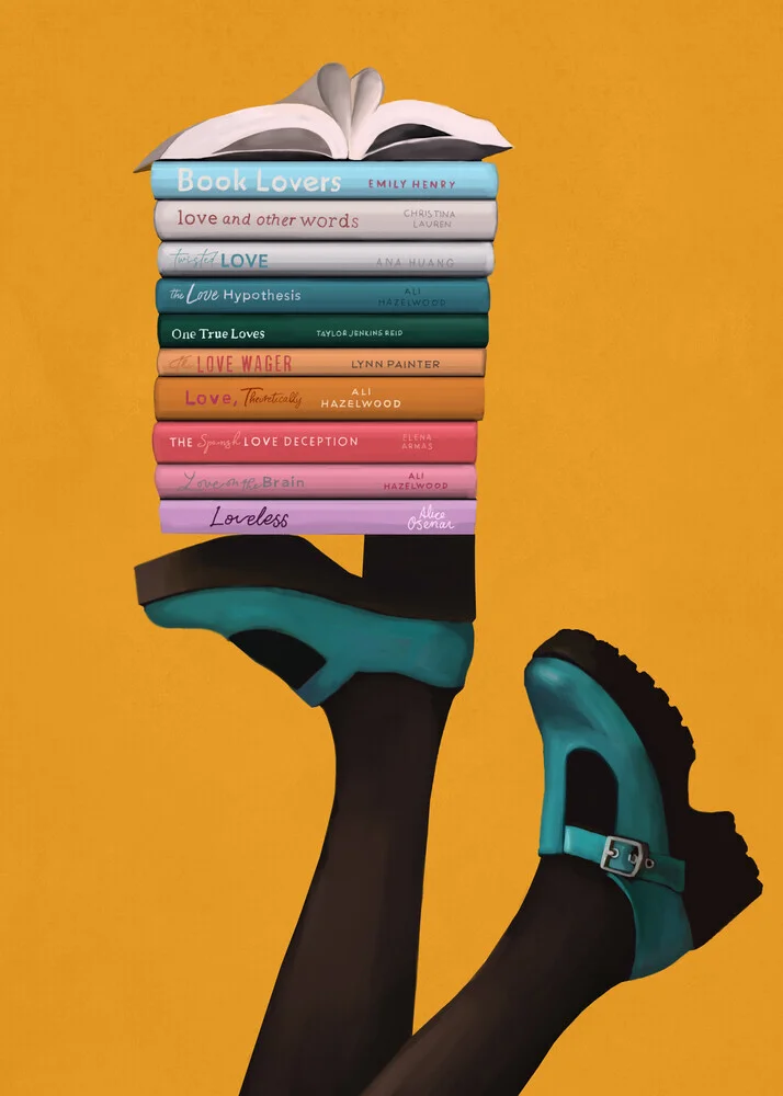 Illustration von Branka Kodžoman: Stapel aus bunten Büchern, die Liebe zum Lesen zeigen