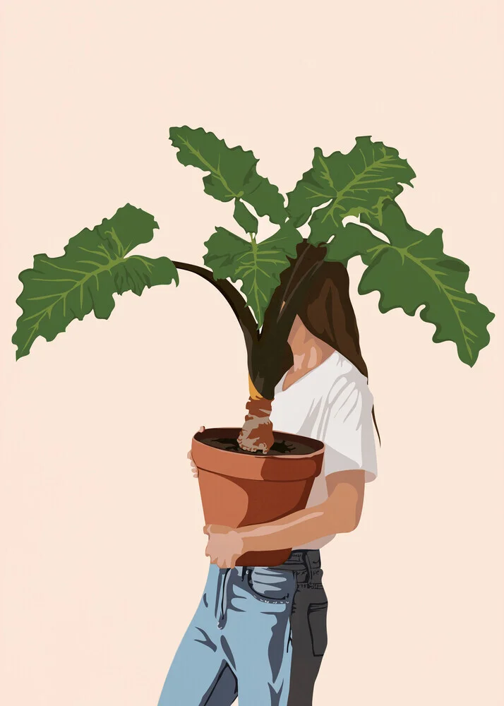 Illustration of a vase with soft plants, radiating calm and elegance.