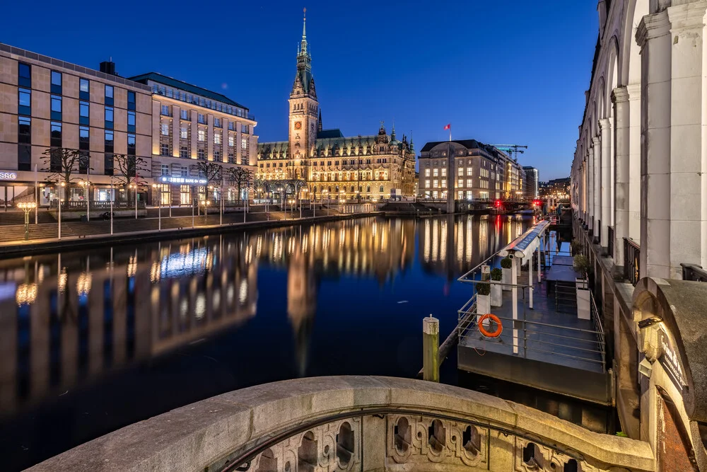 Photo art by Achim Thomae: Blue hour over the Alster in Hamburg.