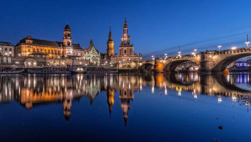 Photo art by Achim Thomae: panoramic view of Dresden's old town at sunset