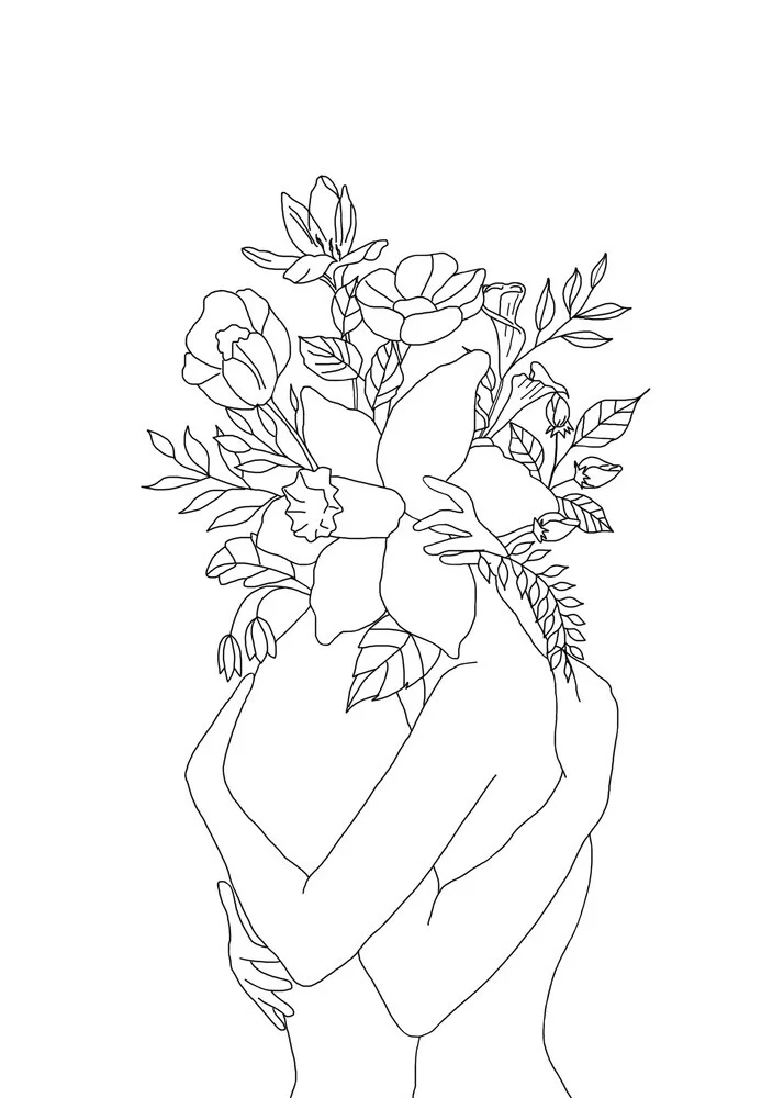 Illustration von Branka Kodžoman: eine sanfte Umarmung mit Blumenmotiven
