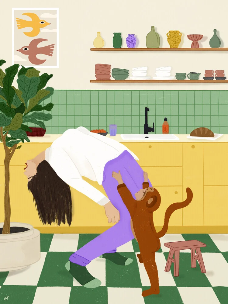 Illustration by Javiera Hernandez: colorful depiction of motherhood and humor