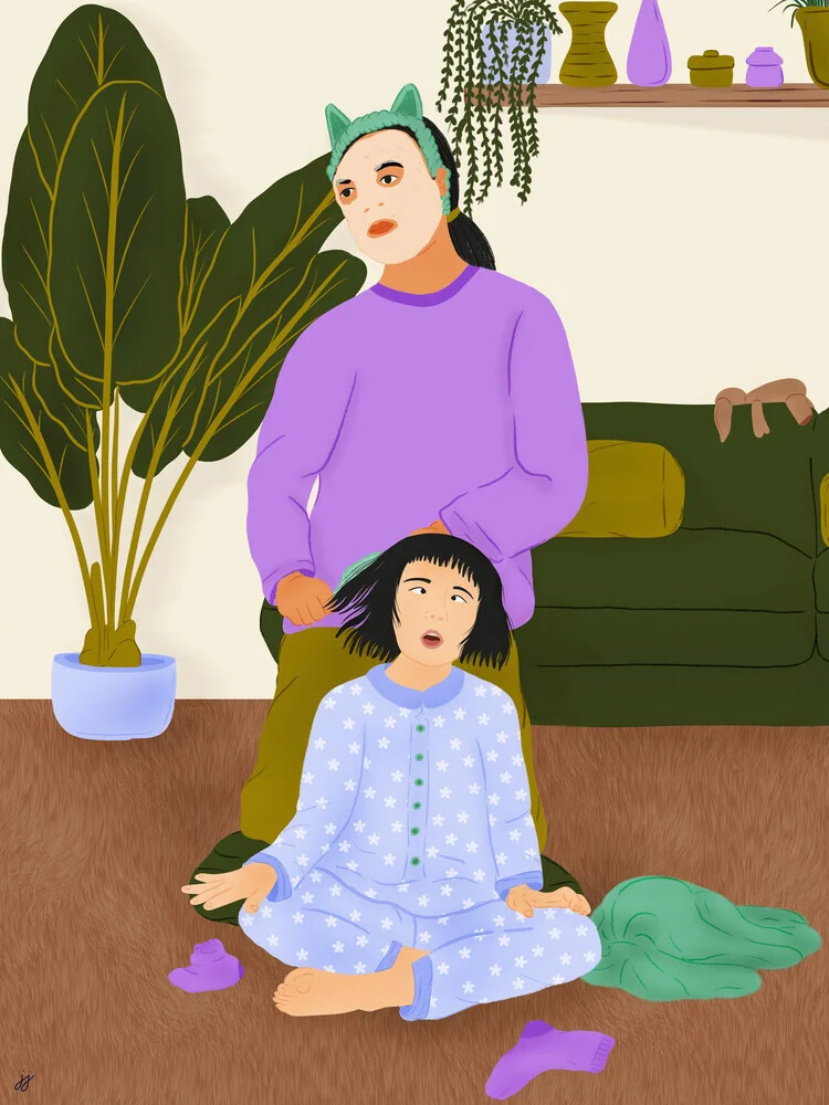 Illustration by Javiera Hernandez: colorful depiction of motherhood and nature