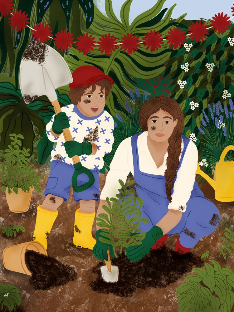 Illustration by Javiera Hernandez: colorful depiction of motherhood and plants
