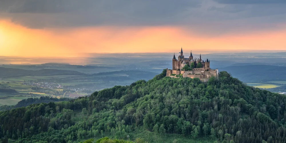 Photo art by Achim Thomae: Hohenzollern Castle bathed in warm light during golden hour