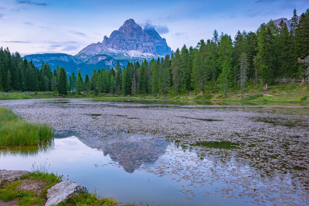 Photo art by Martin Wasilewski: Reflection of Tre Cime in tranquil Lago d'Antorno.