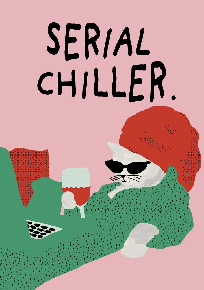 Illustration of a relaxed cat lounging in a chill atmosphere