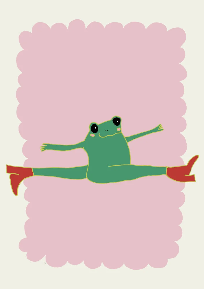 Funny illustration of a frog happily floating in the air.
