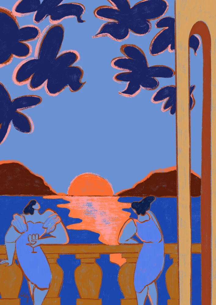 Wall art by Arty Guava: dreamy conversation at dusk with warm colors