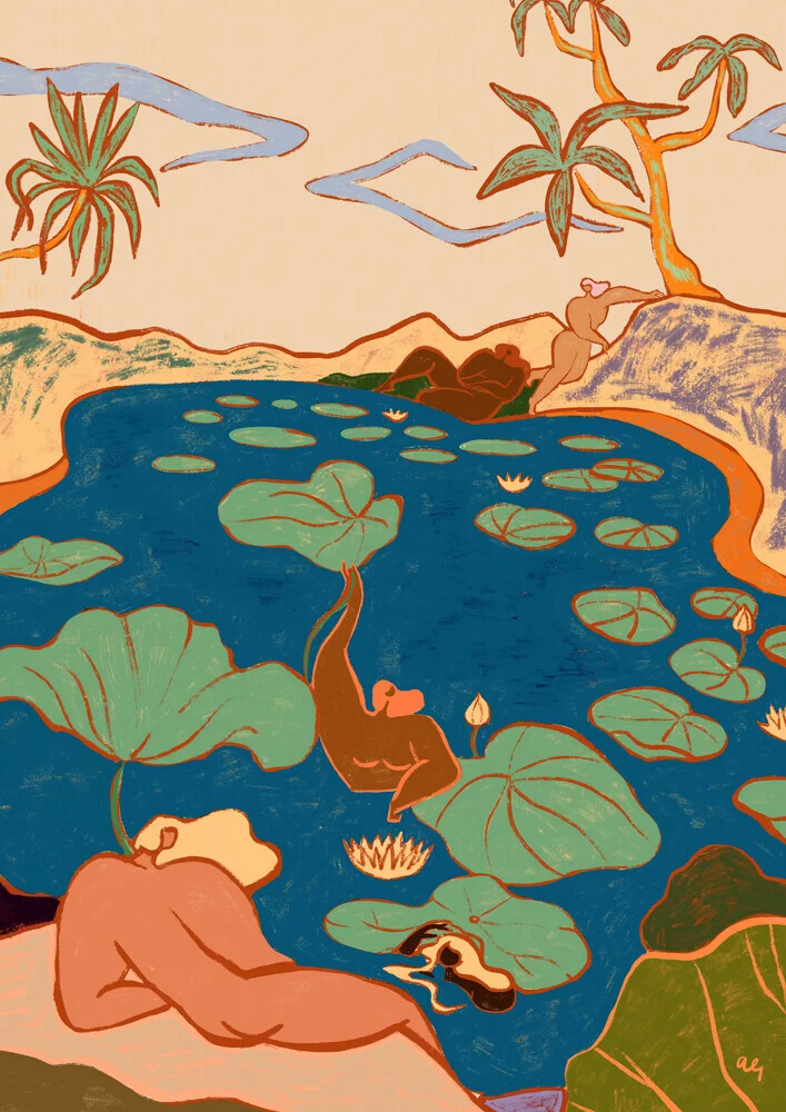 Wall art by Arty Guava: dreamy scene of a lily pond in warm colors