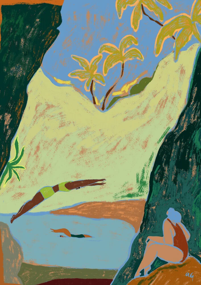 Illustration by Arty Guava: dancing figures in warm, dreamy colors