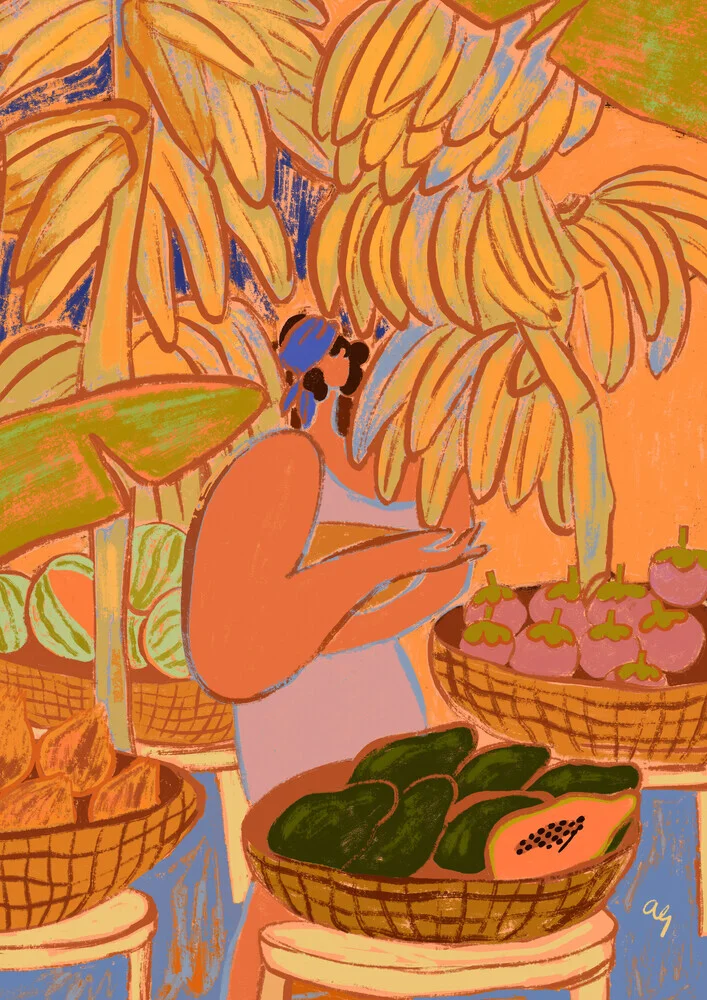 Wall art by Arty Guava: dreamy illustration in warm ochre tones