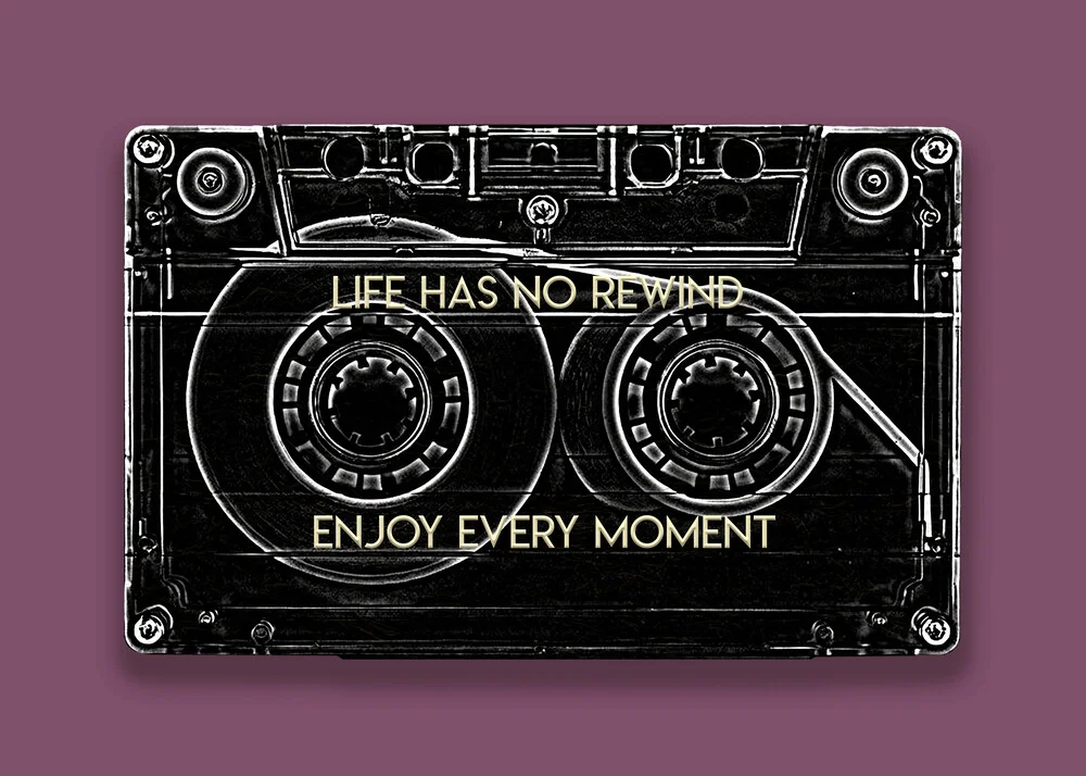 Wall art featuring vintage mix tapes, colorful and nostalgic, with a humorous quote.
