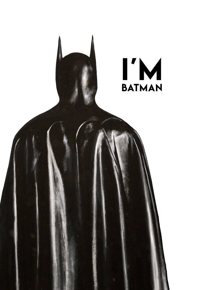 Illustration of a character as Batman in a playful pop art style.