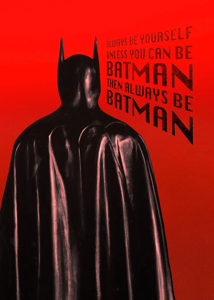 Wall art by Daniel Leo: humorous Batman illustration in bright red