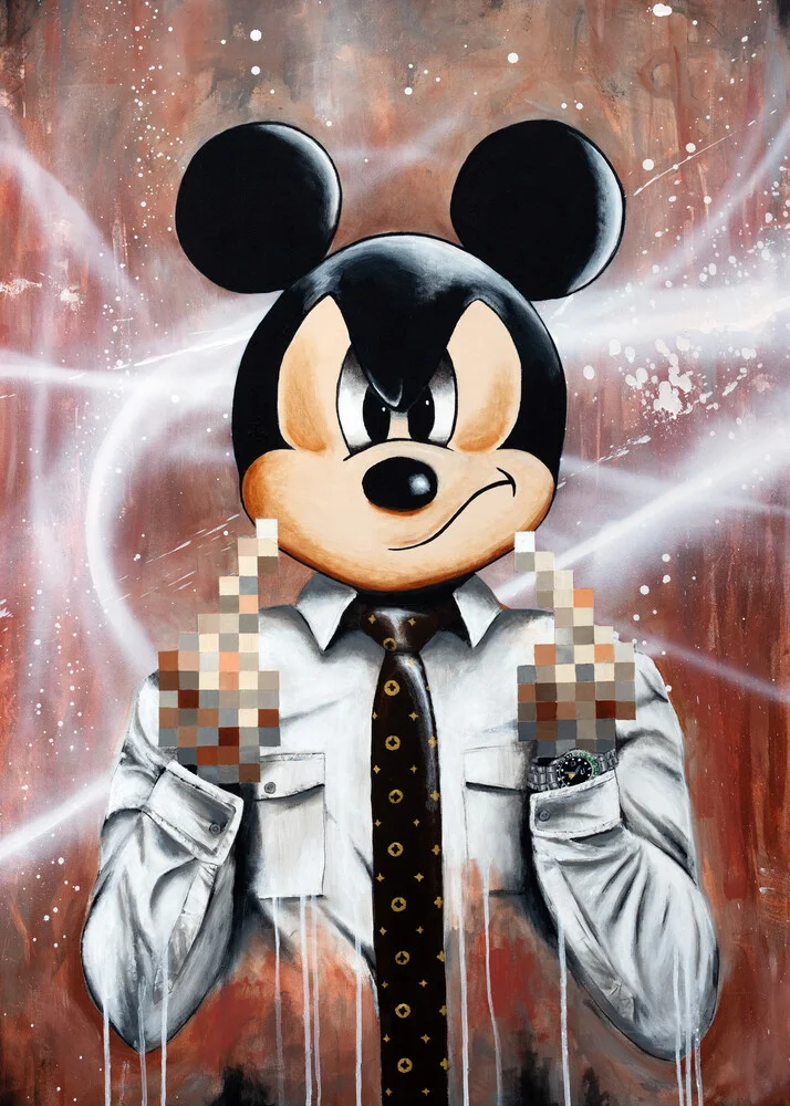 Wall art by Daniel Leo: funny illustration of Mickey Mouse with a Rolex.
