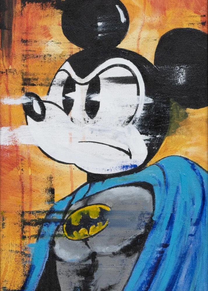 Funny illustration by Daniel Leo: a Batman-mouse design in bright colors.