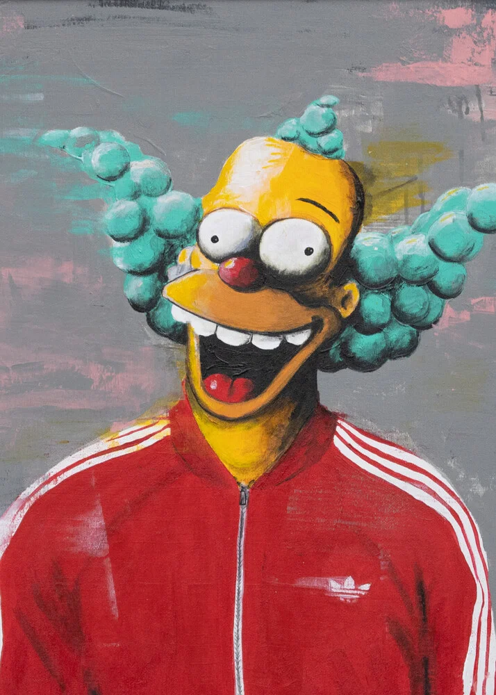 Wall art featuring a cheerful clown in vibrant colors, evoking joy.